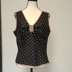 Ice - Vintage Silk Black and Pink Polka Dot Blouse With Lace Size 10